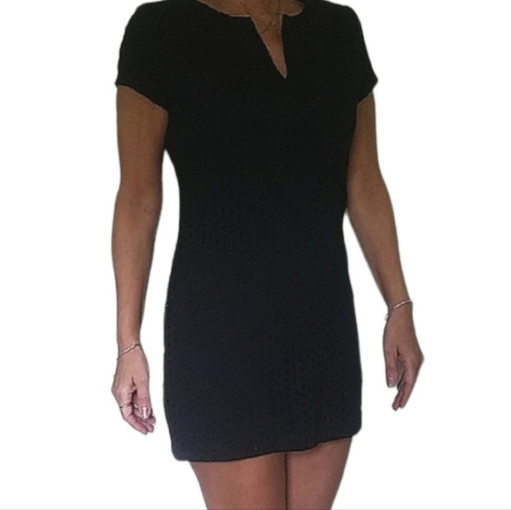 Vintage Le Chateau Black Eyelet Mini Dress